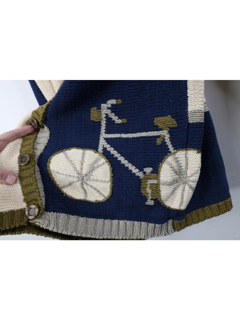 Vintage 80s Womens Medium Bicycle Cycling All Over Print Knit Cardigan Sweater - Picture 8 of 16